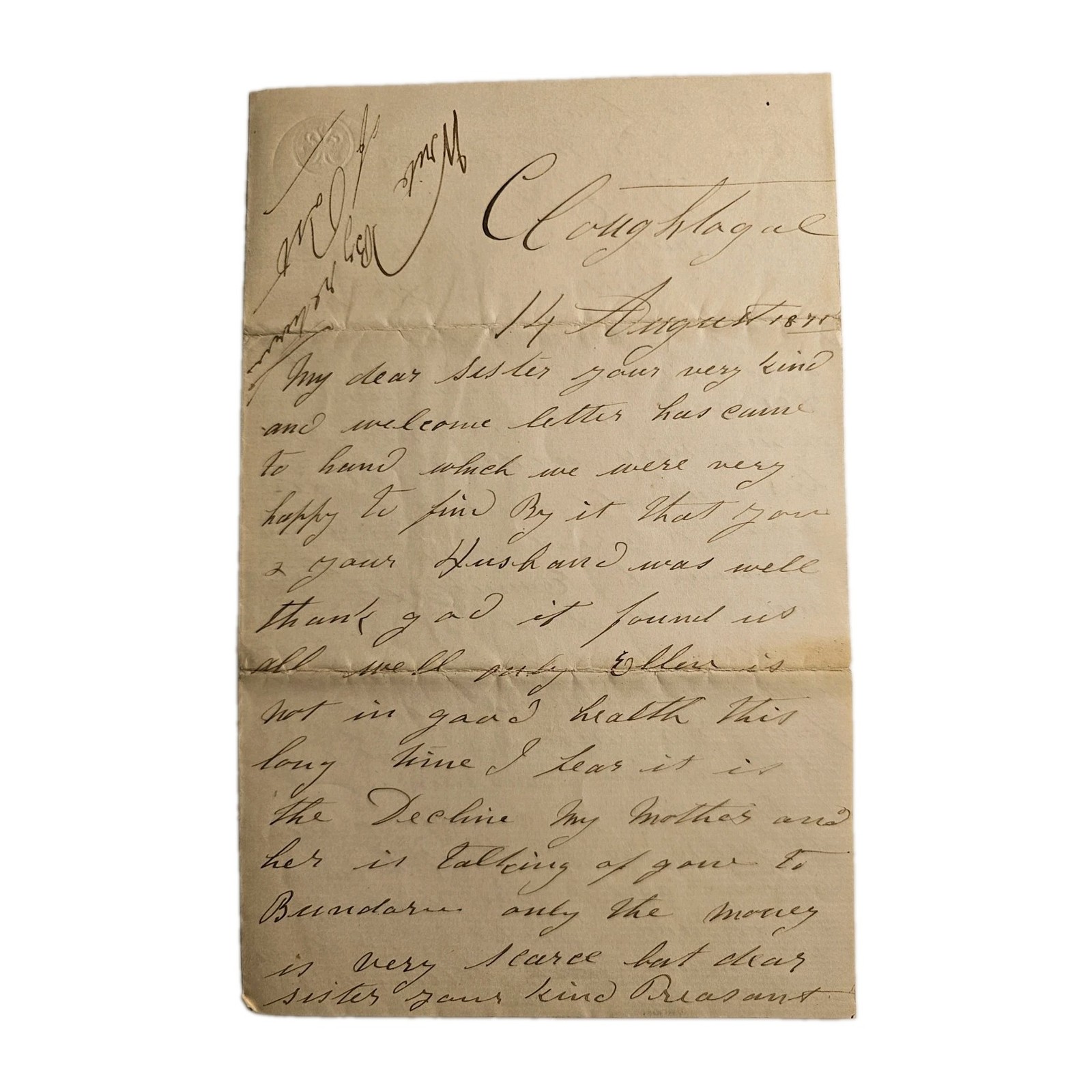 1875 Ireland Letter Cloughtagal Enniskillen Fermanagh Bryson Family