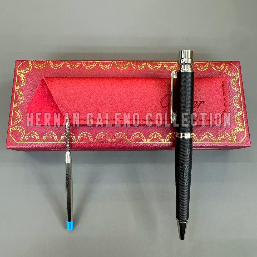 CARTIER Santos Black Horizontal Stripe Ballpoint Pen Large Logo Luxury Rare CARTIER Santos Black Horizontal Stripe Ballpoint Pen Large Logo Luxury Rare