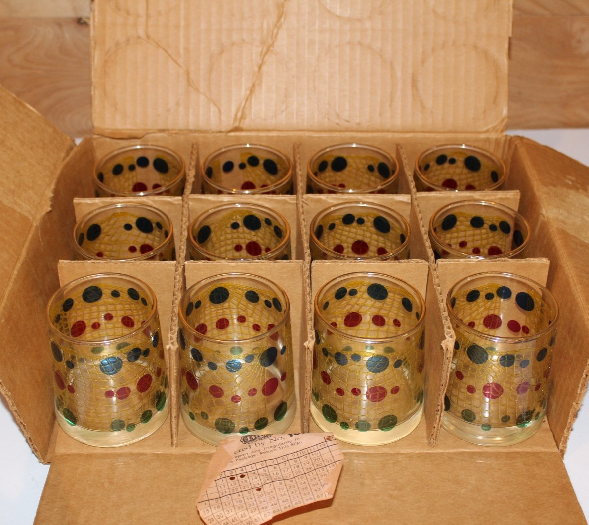 Vintage Bartlett Collins Gibraltar Fishnet Old Fashioned Glasses NOS Set of 12