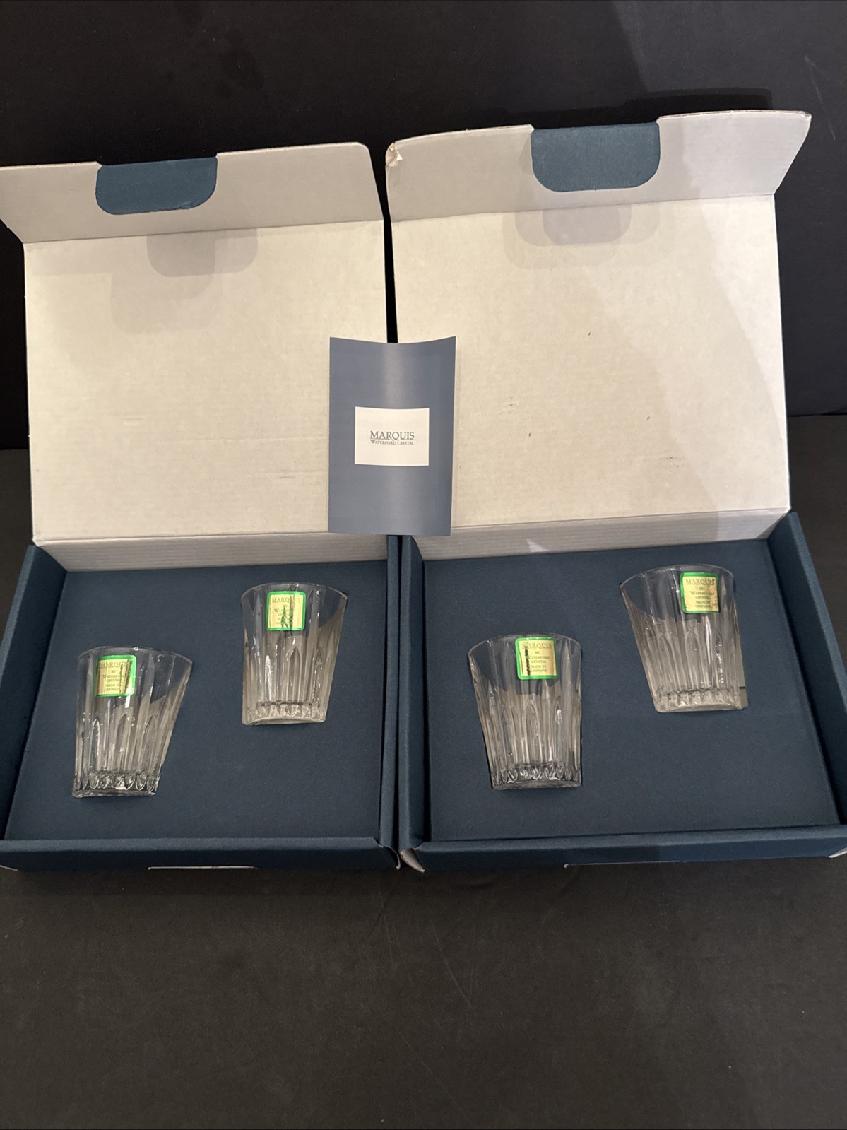 Rare Marquis by Waterford Barcelona Crystal Shot Glasses Set of 4 New in Box Rare Marquis by Waterford Barcelona Crystal Shot Glasses Set of 4 New in Box