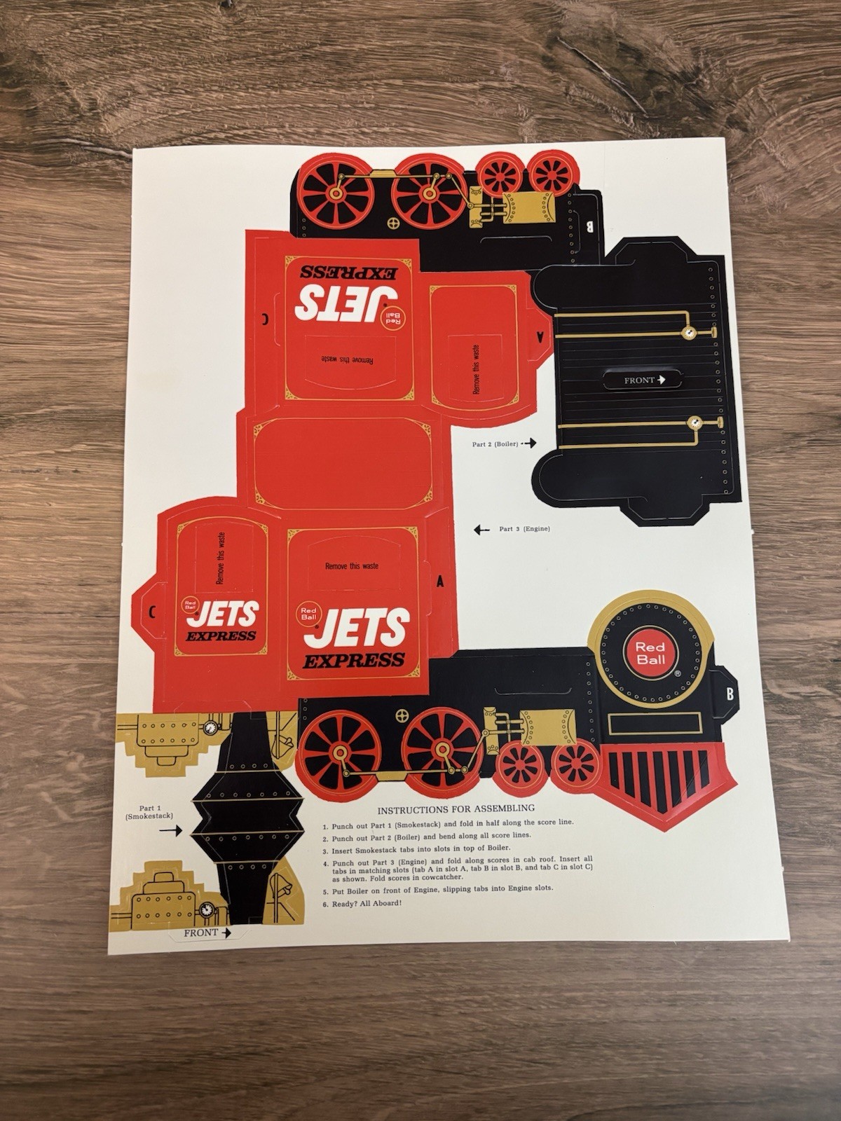 Vintage 1950s Ball-Band Red Ball Jets Express Train Paper Punch-Out Toy Premium