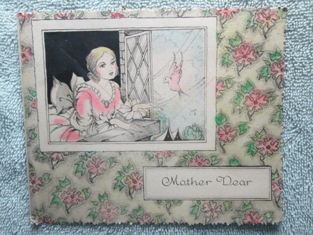 Antique Mother Dear, Hand Painted Die Cut Mothers Day Card