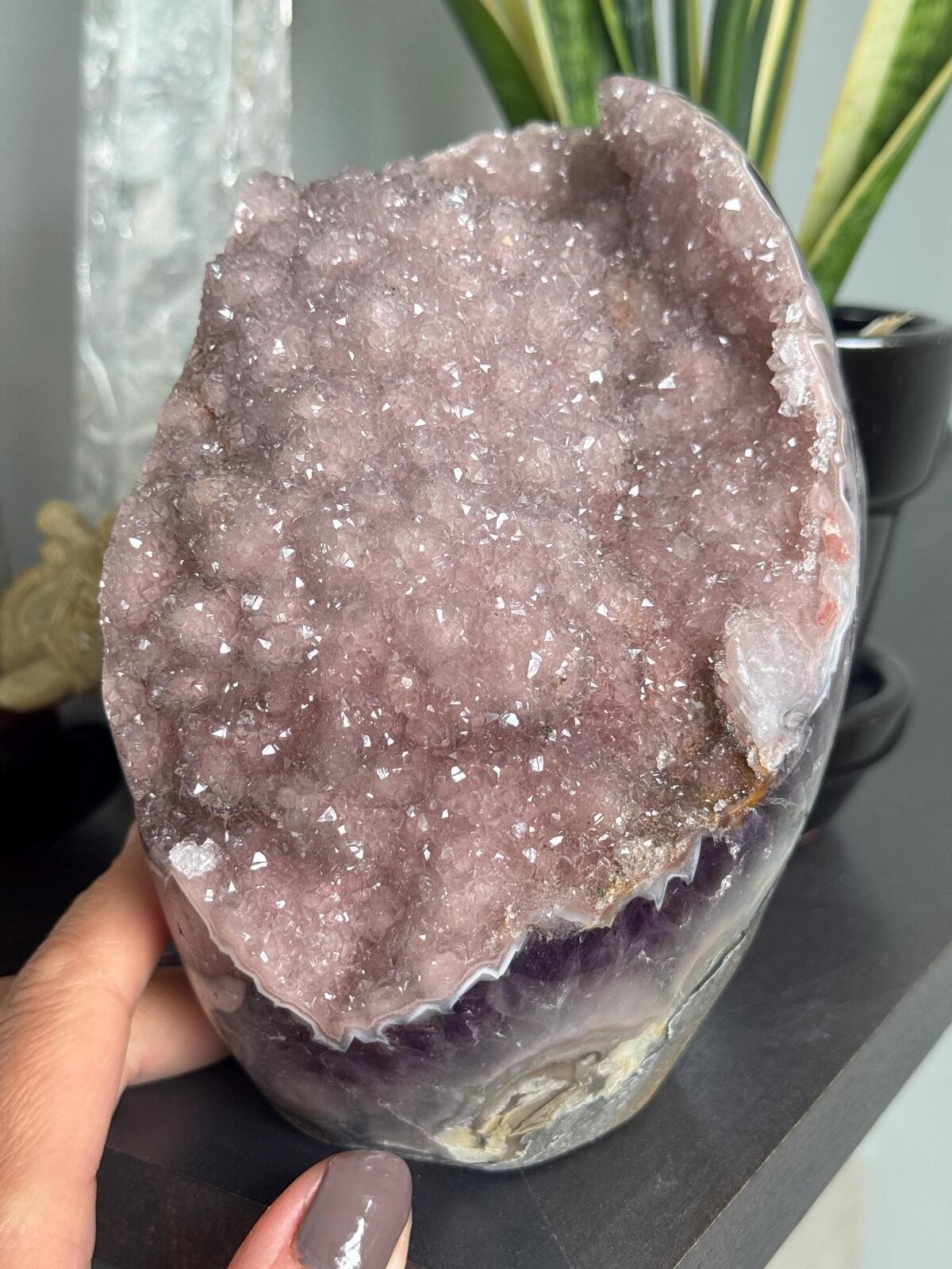 Rainbow Galaxy Amethyst Crystal Cluster Druzy Pink Geode Witchy Decor A34
