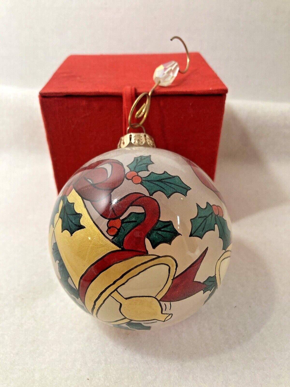 Vintage Chase Signed Hand Painted Glass Christmas Ornament Decorative Bell/Holly