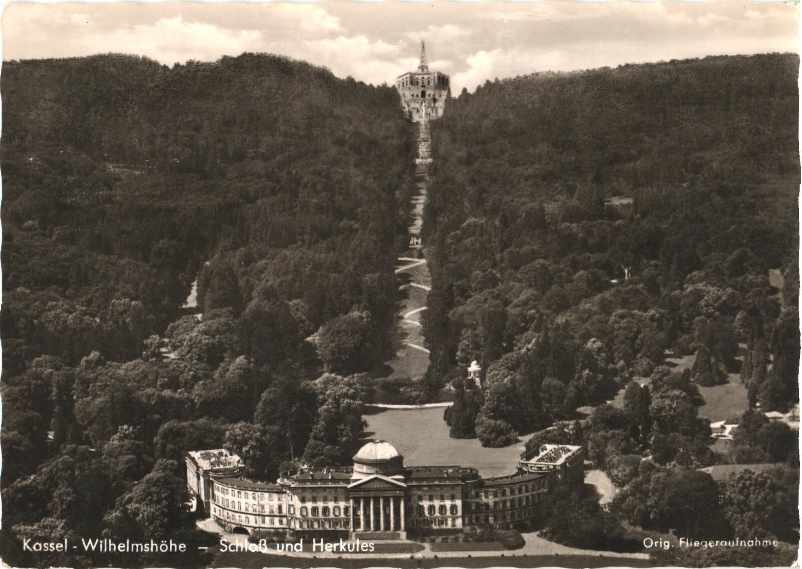 Kassel Germany Wilhelmshöhe Palace & Hercules Monument RPPC Postcard Aerial View Kassel Germany Wilhelmshöhe Palace & Hercules Monument RPPC Postcard Aerial View