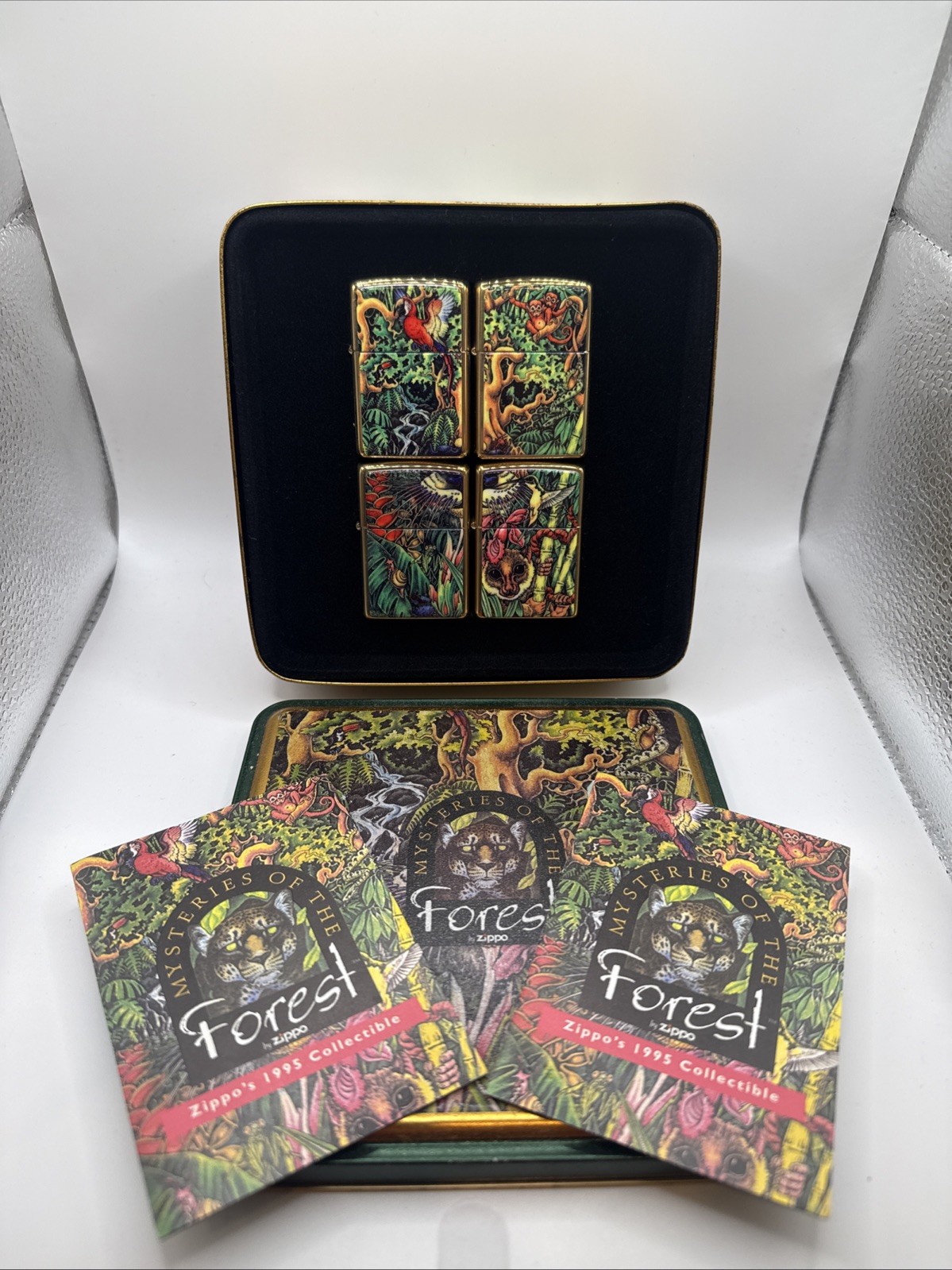 Set of 4, Zippo Mysteries Of The Forest 1995 Limited Collector's Edition w/ Tin