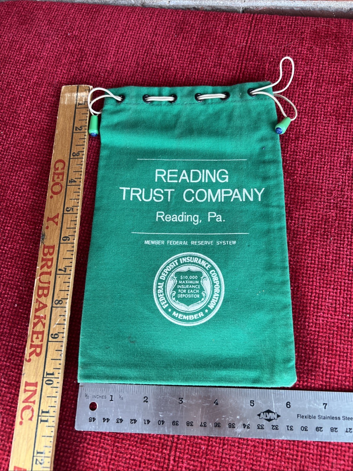 Vintage Reading Trust Company Reading PA Drawstring Money Bank Bag MINT Vintage Reading Trust Company Reading PA Drawstring Money Bank Bag MINT
