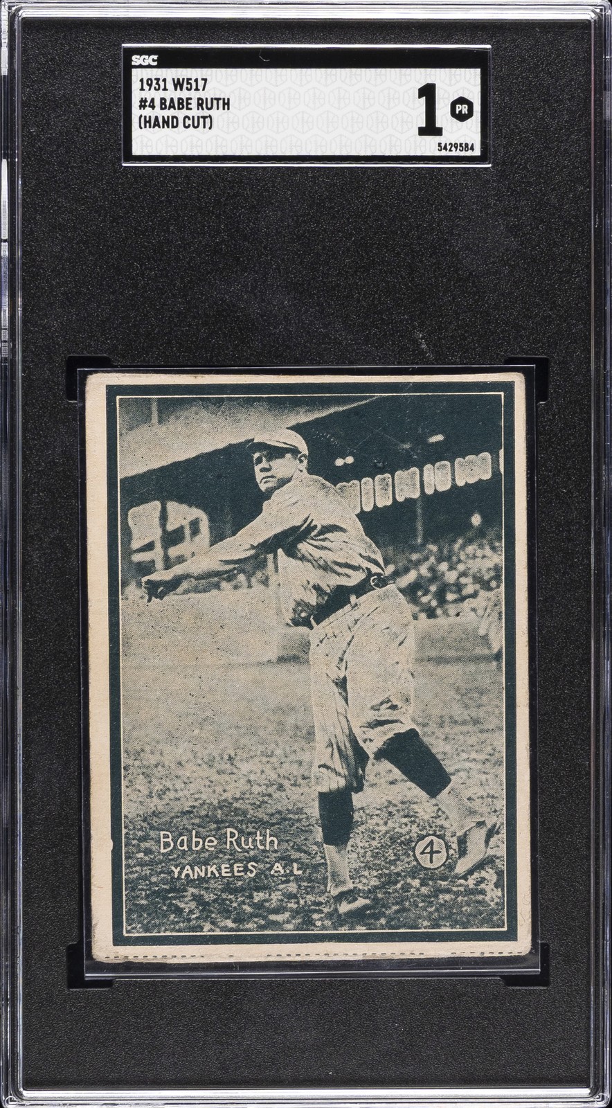 1931 W517 (HAND CUT) #4 BABE RUTH SGC 1