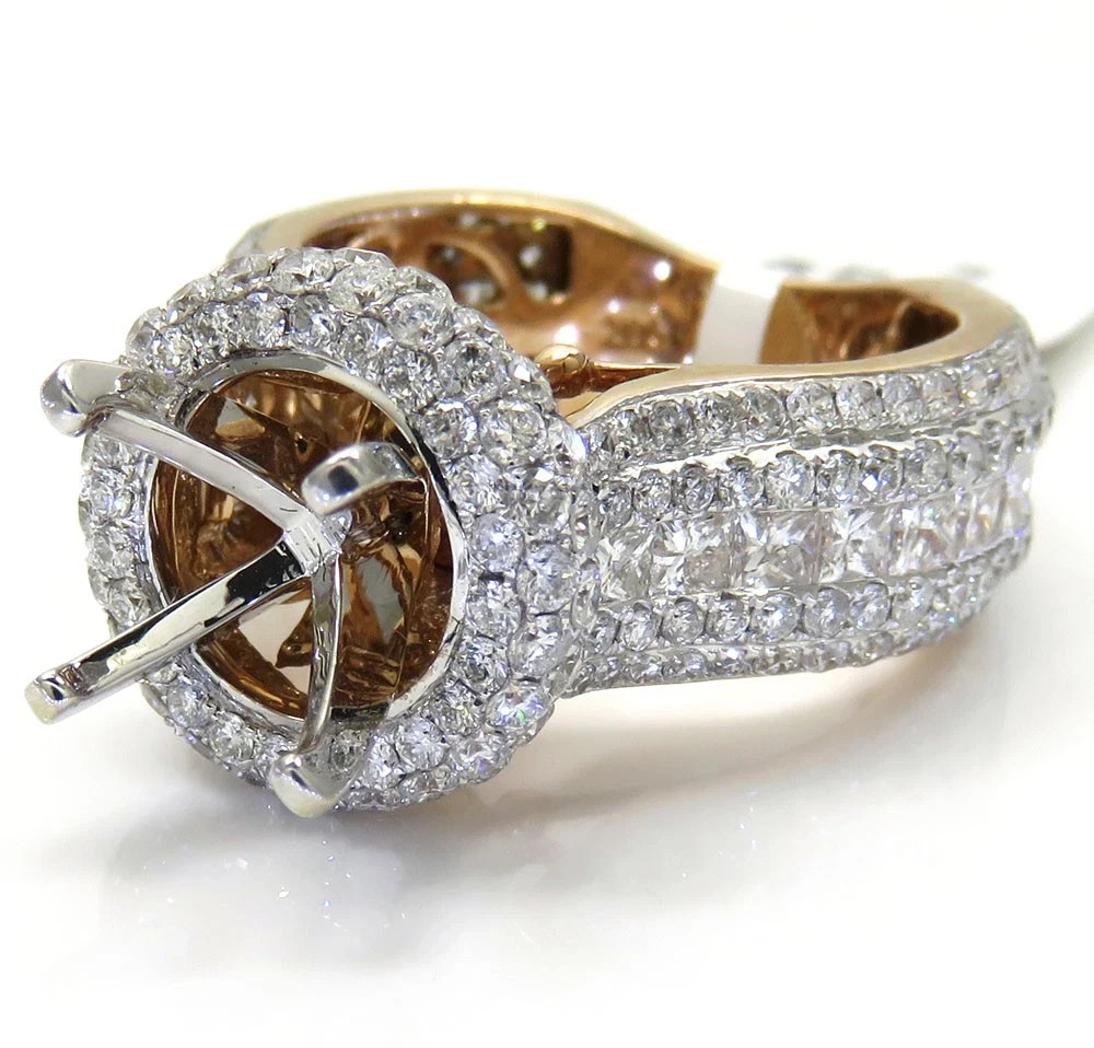 Ladies 18K Rose Gold Over Diamond Semi Mount Invisible Setting Ring 4ct/8mm Set