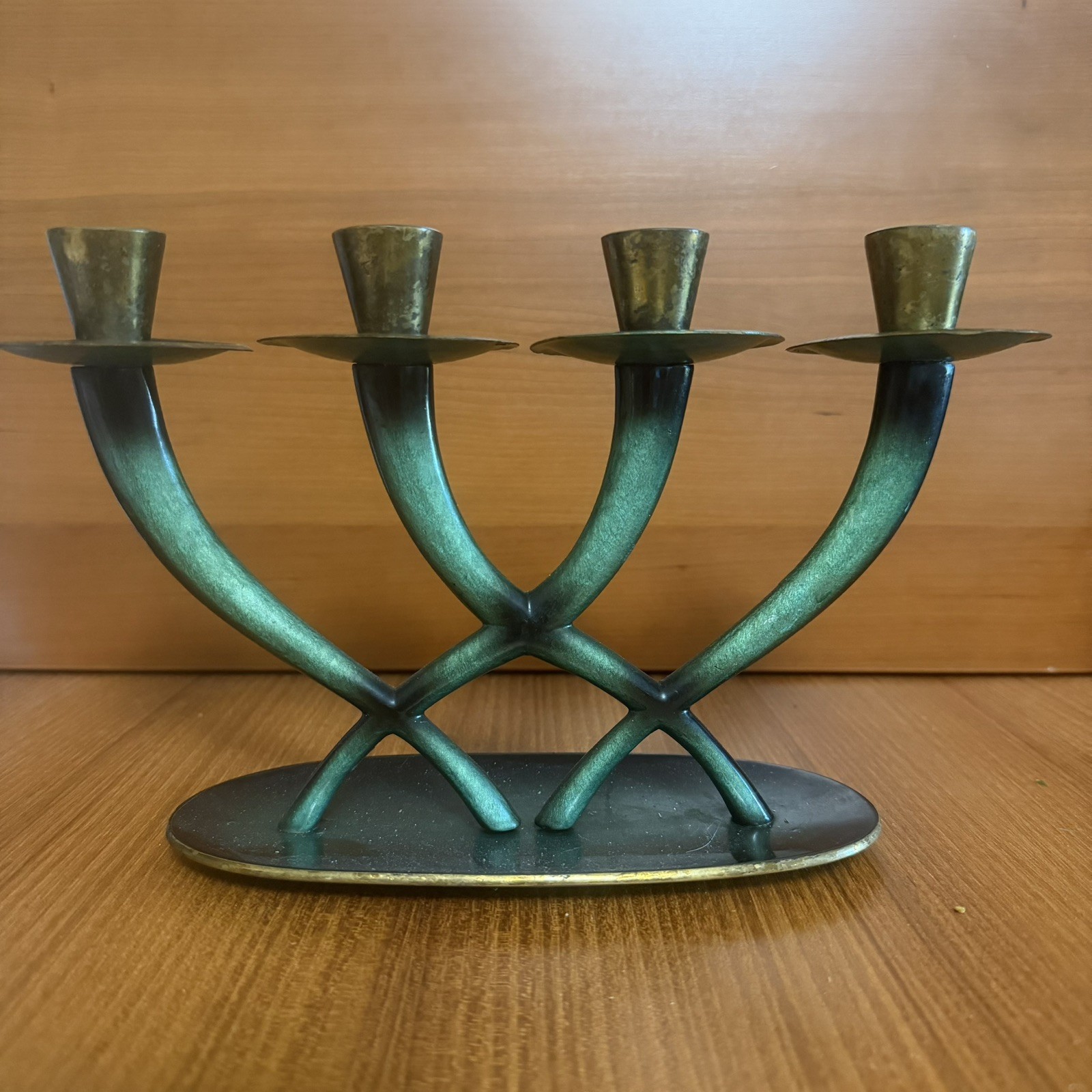 Vintage Pal-Bell Bronze Brass Verdigris Shabbat Candleabra Israel Mid Century Vintage Pal-Bell Bronze Brass Verdigris Shabbat Candleabra Israel Mid Century