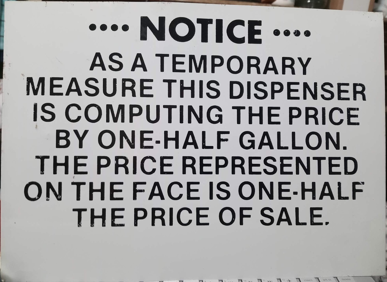 Vintage 1979 Gas Station Pump Sign Metal 1/2 Gallon Pricing Petroliana Original