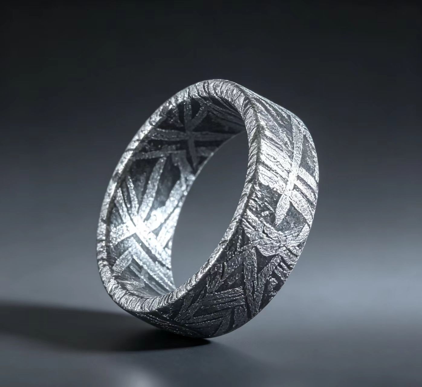 Round Meteorite RING Muonionalusta meteorite wedding ring, size:10
