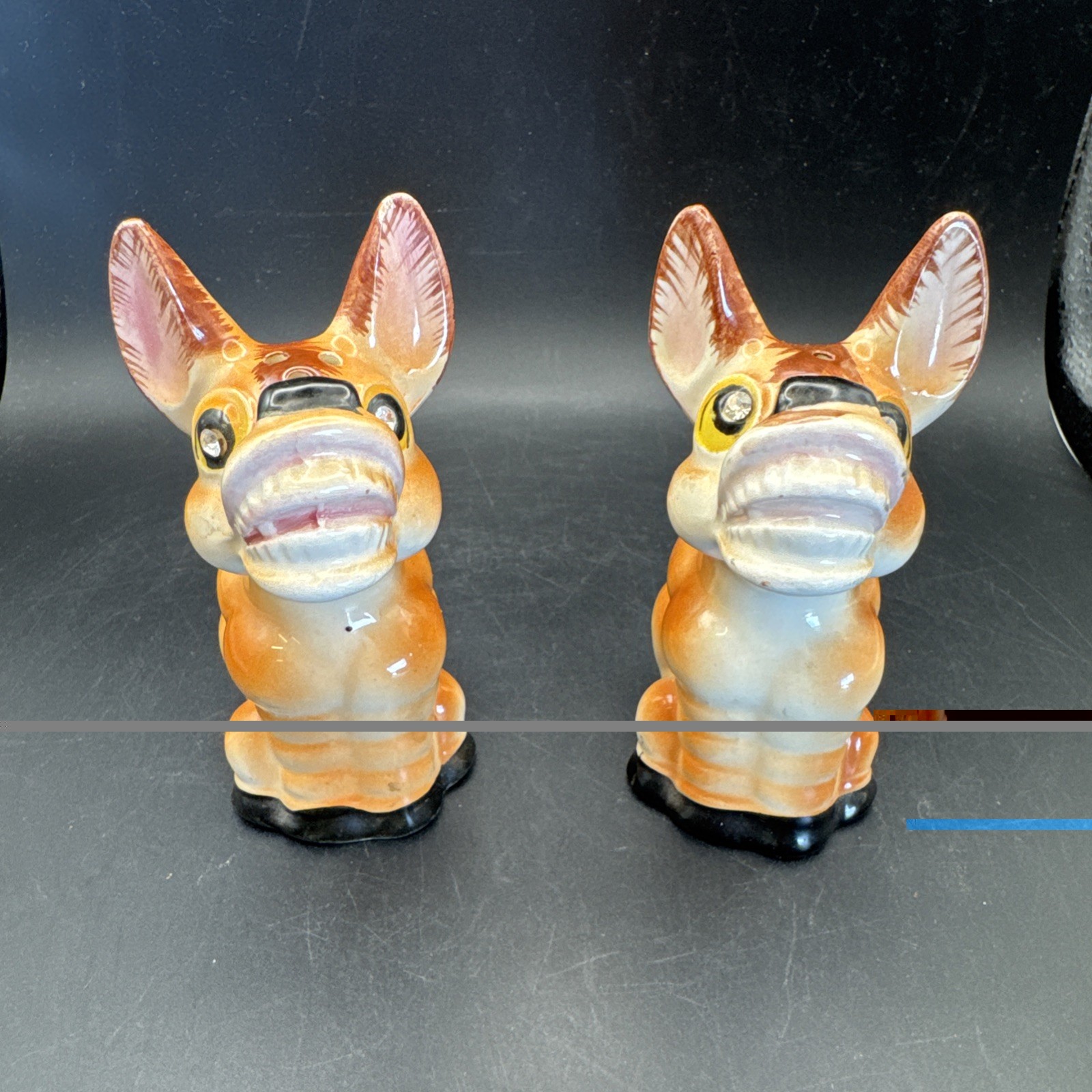 Vintage Thames Donkey With Rhinestone Eyes Salt And Pepper Shakers 1950s MCM Vintage Thames Donkey With Rhinestone Eyes Salt And Pepper Shakers 1950s MCM