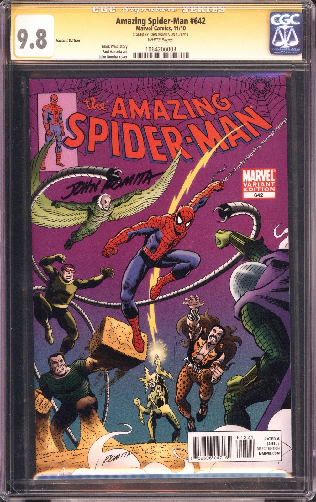 Amazing Spider-Man #642 CGC SS 9.8 John Romita Sr. Signed Variant Cool Cover Amazing Spider-Man #642 CGC SS 9.8 John Romita Sr. Signed Variant Cool Cover