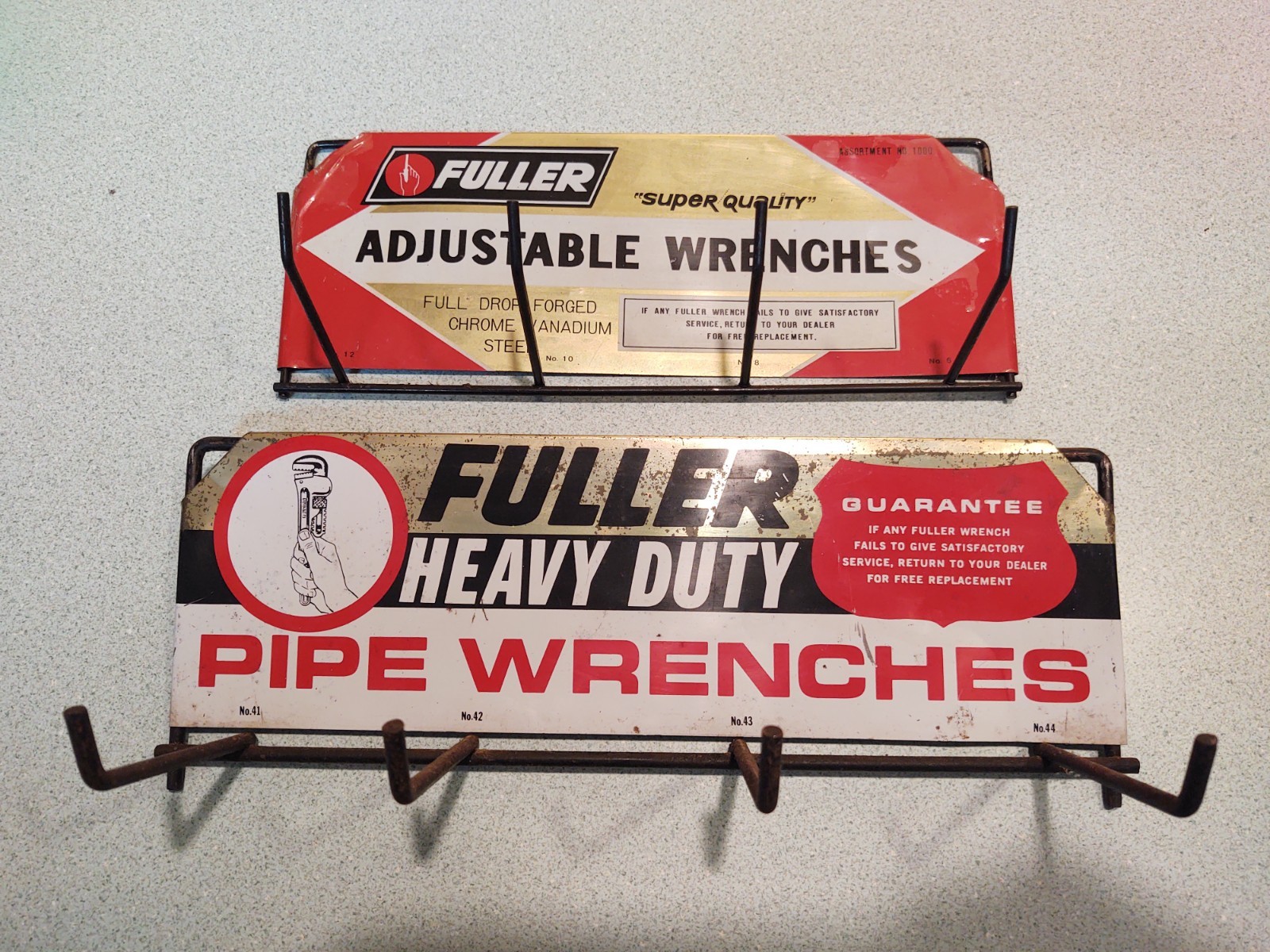 2x Vintage Fuller Metal Display Garage Tool Storage Rack Sign Pipe Wrenches