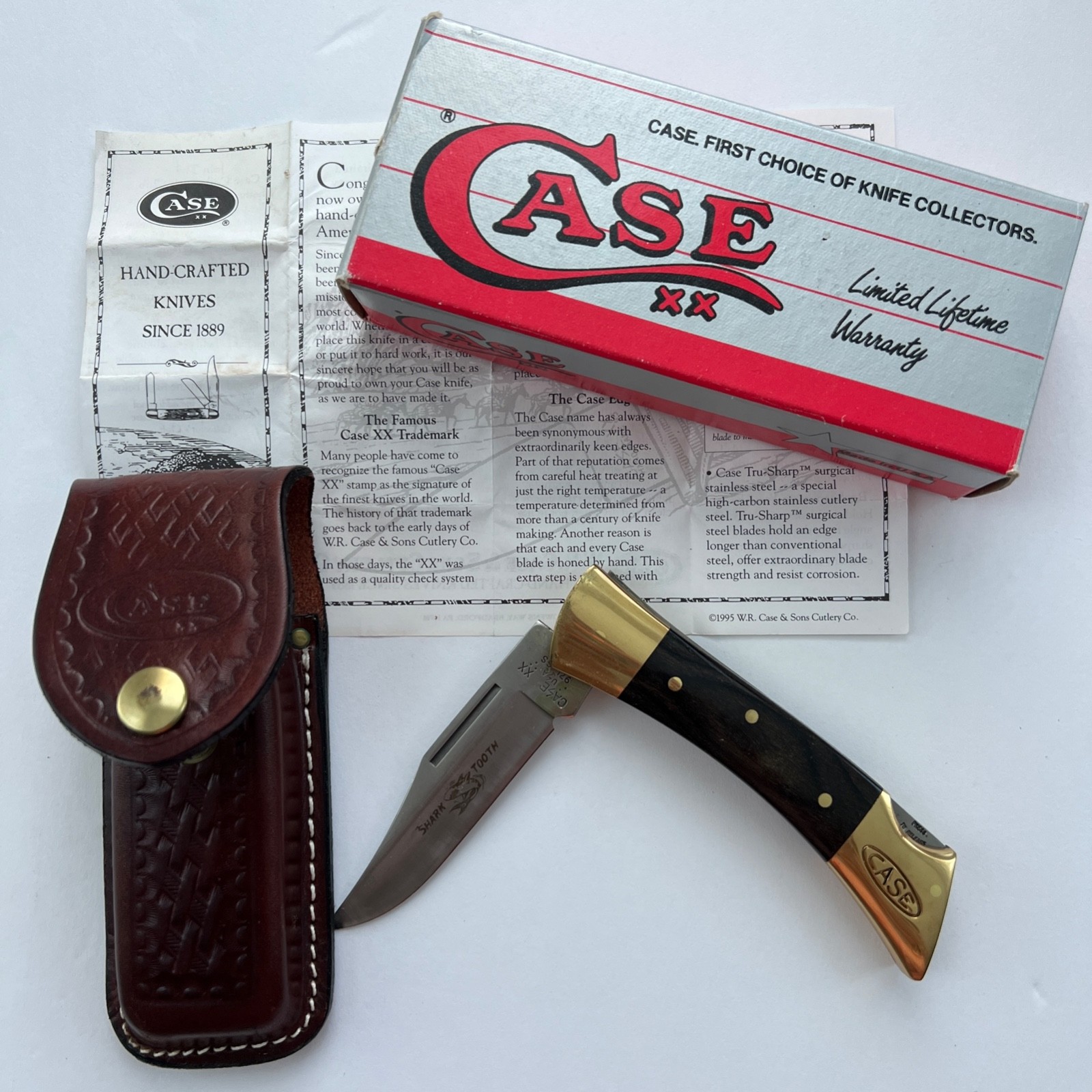 Vintage 97L CASE xx BELT KNIFE & LEATHER SHEATH shark tooth American Made PA USA Vintage 97L CASE xx BELT KNIFE & LEATHER SHEATH shark tooth American Made PA USA
