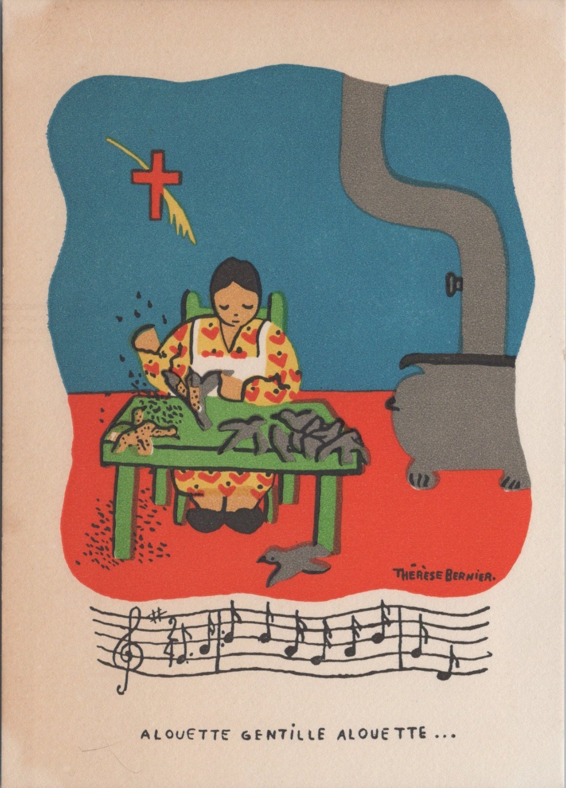 A/S Therese Bernier Birds Alouette Nursery Rhyme French Lyrics postcard SP8