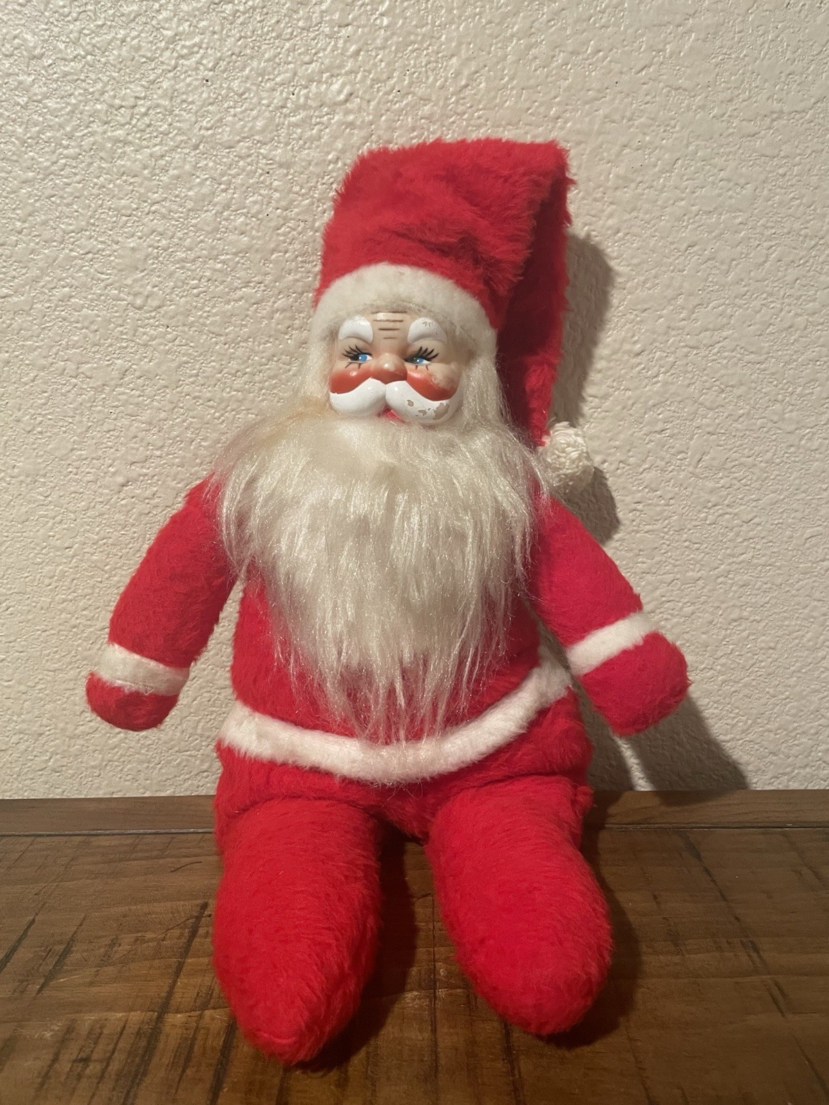 Vintage Christmas 28” ‘Beloved Toys’ Celluloid Face Plush Santa 1950’s