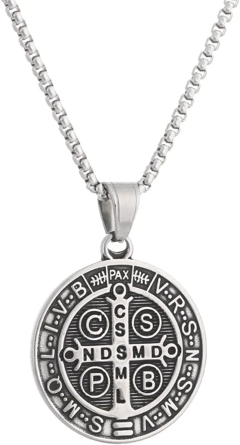 Collar Colgante Religiosa Medalla De San Benito De Acero Inoxidable Collar Colgante Religiosa Medalla De San Benito De Acero Inoxidable