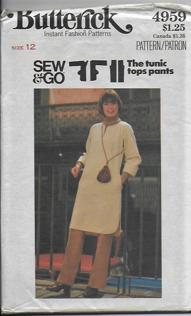 Vintage UNCUT Butterick Sewing Pattern 4959 Misses Long TUNIC & PANTS Size 12