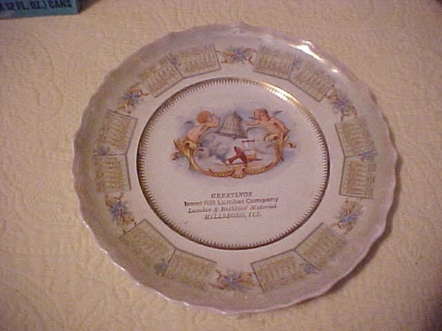 1910 Hillsboro IL Advertising Calendar Plate New Year Cherubs