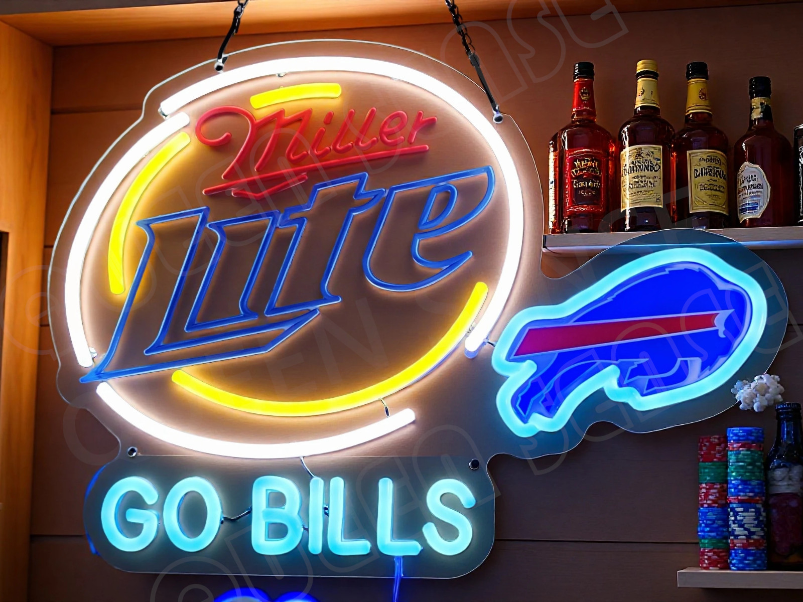 Miller Lite Beer Buffalo Bills Go LED Neon Sign With Dimmer USB Powered Light