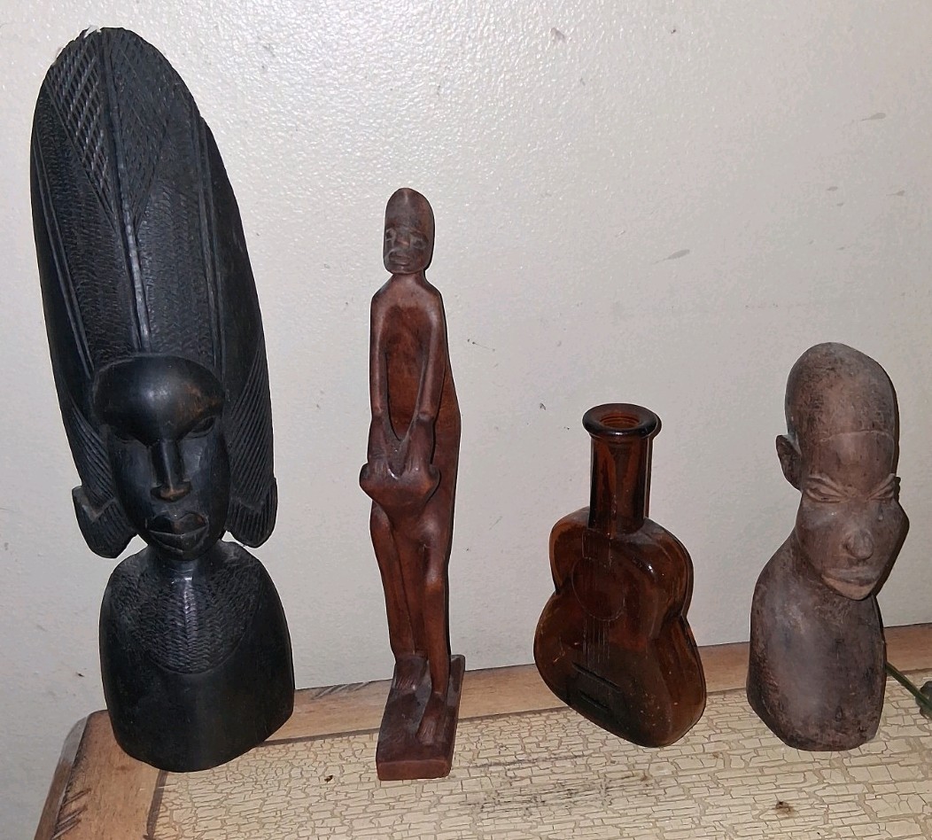 (4) African Hand Carved Tabletop Sculptures Tribal Art (4) African Hand Carved Tabletop Sculptures Tribal Art