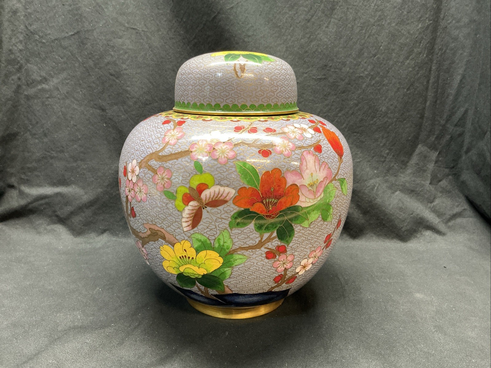 Vintage Chinese Cloisonne’ Enamel Ginge Jar / Temple Jar - Floral & Butterfly Vintage Chinese Cloisonne’ Enamel Ginge Jar / Temple Jar - Floral & Butterfly