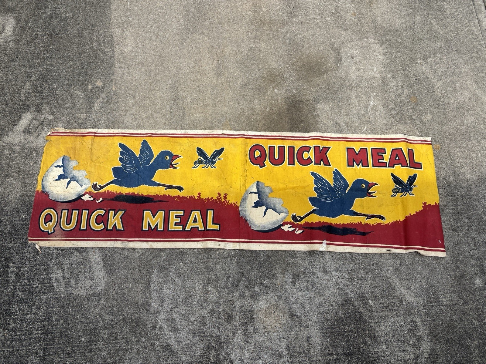 Vintage Quick Meal Stove Range Advertising Store Display Banner Painted Antique