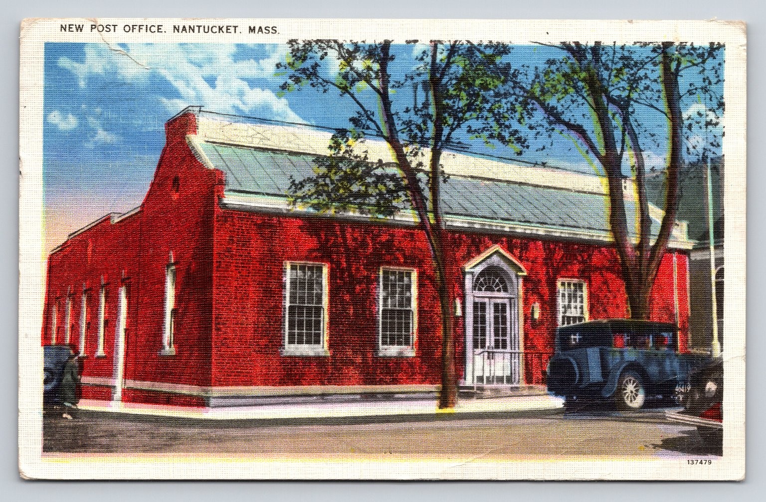 Vintage Linen Postcard New Post Office Nantucket MA Antique 1930s