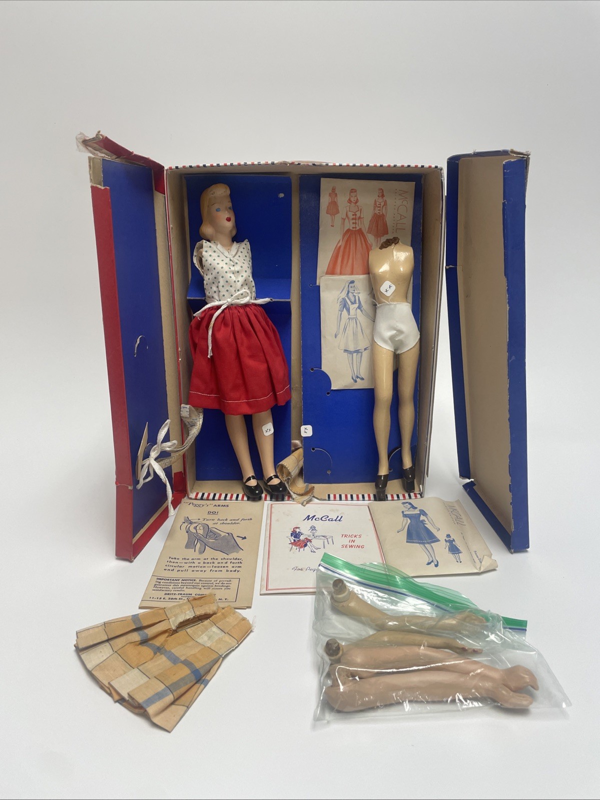 Vintage 1940s Peggy McCall Fashion Model Sewing Mannequin Doll Set Original Box 