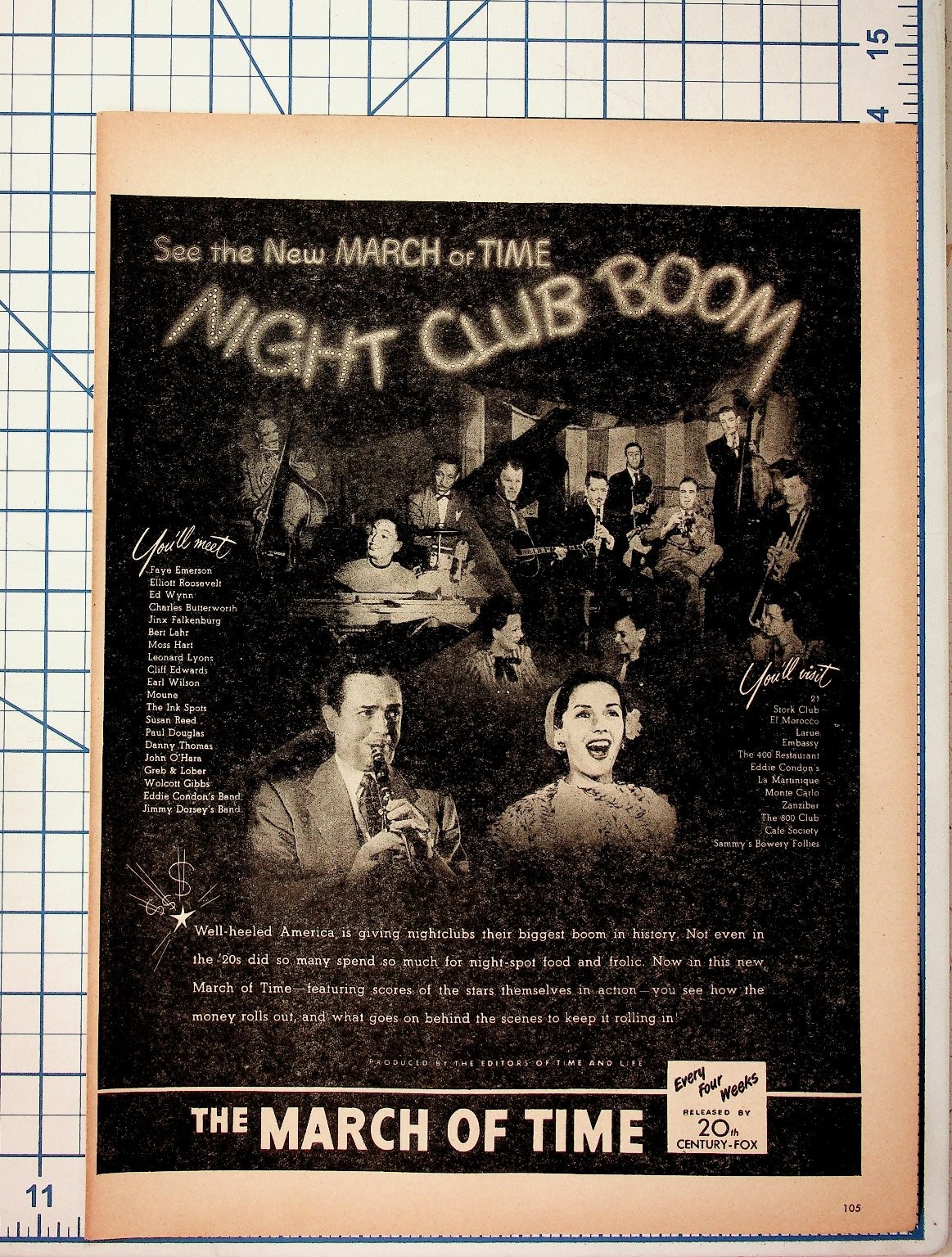 1940s March of Time Night Club Boom Vintage Print Ad Jazz Swing Era Ephemera 1940s March of Time Night Club Boom Vintage Print Ad Jazz Swing Era Ephemera