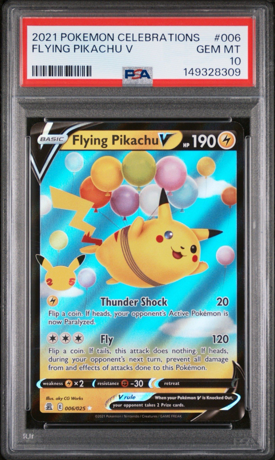 PSA Gem Mint 10 Flying Pikachu V 006/025 Pokémon TCG 2021 Celebrations