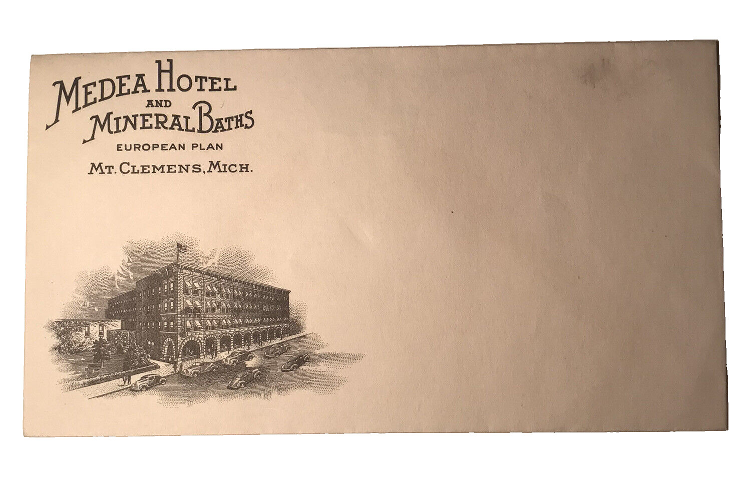 MEDEA HOTEL MINERAL BATHS MT CLEMENS MICHIGAN ENVELOPE  UNPOSTED