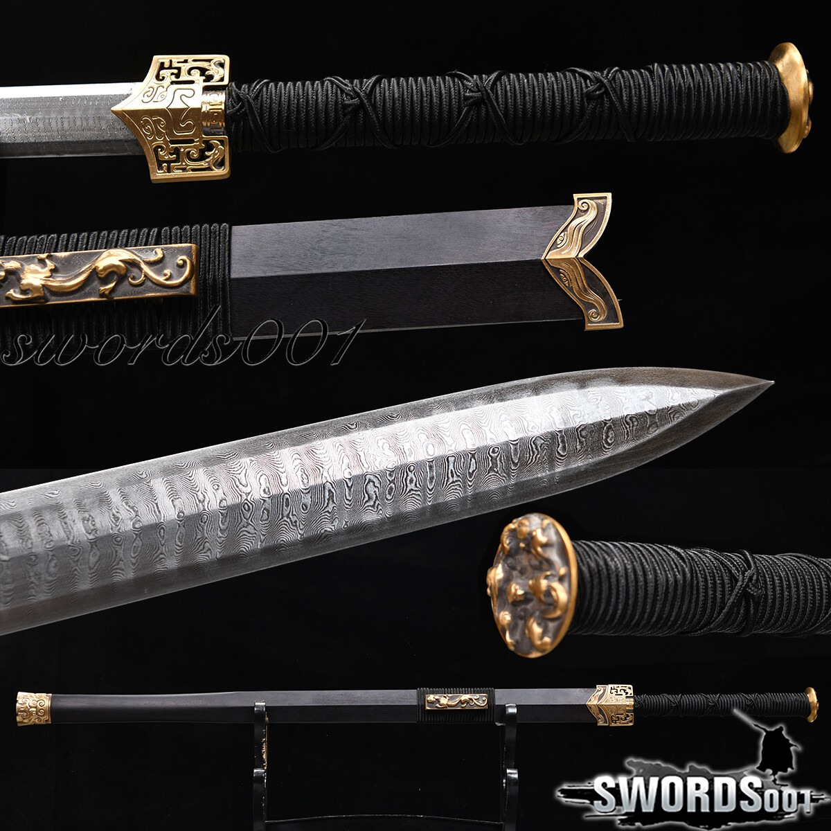 43'' Chinese Sword Han Jian Pattern Steel Brass Fittings Battle Ready Sharp Edge