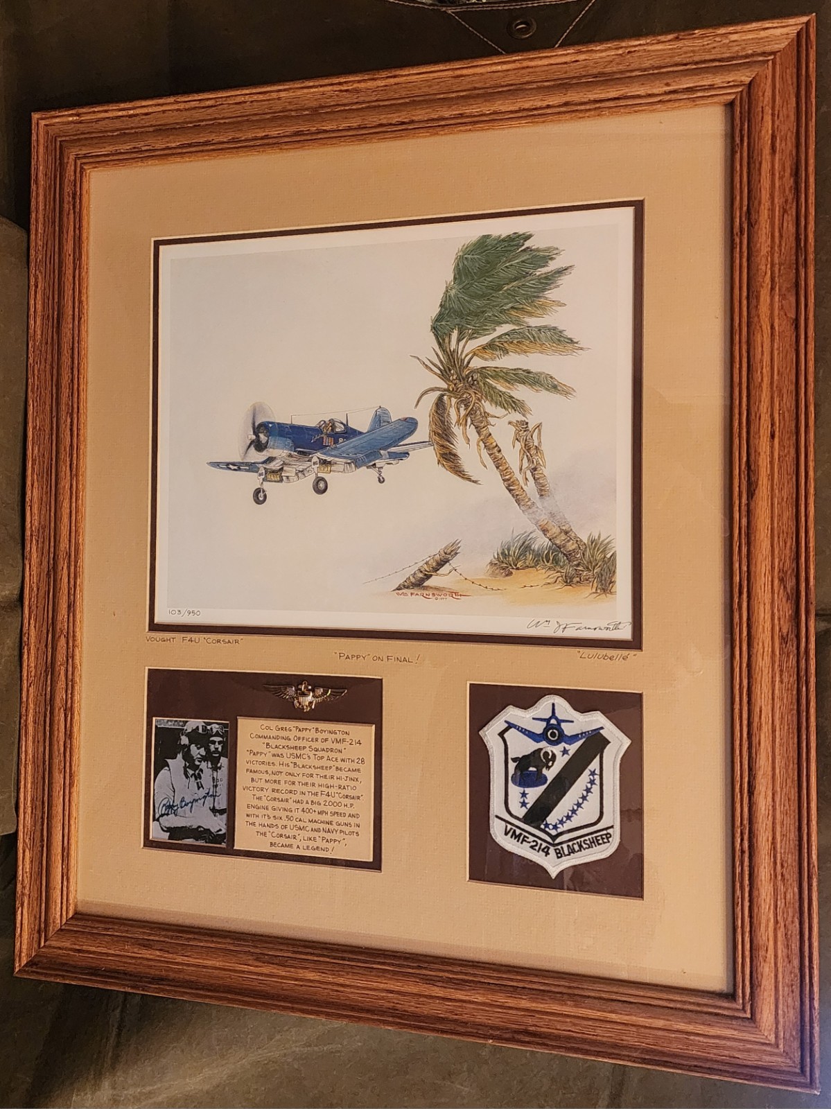 VINTAGE PAPPY BOYINGTON U.S.M.C. CORSAIR (PAPPY ON FINAL) SIGNED .