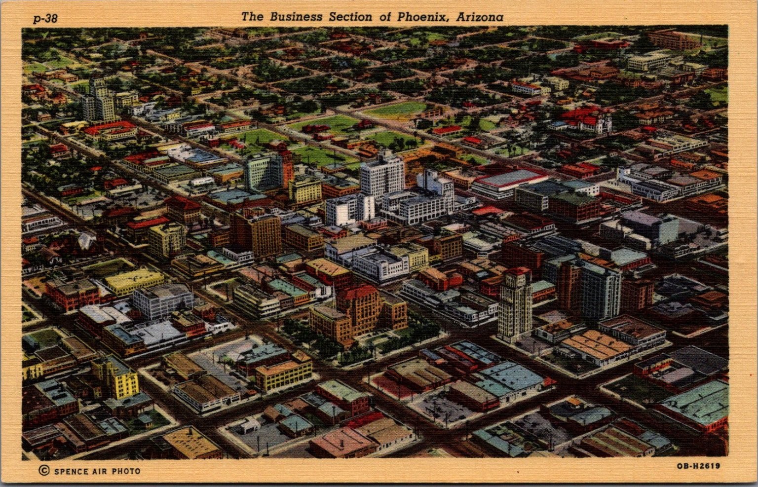 Vintage 1940s Phoenix Arizona Business Section Aerial Linen Postcard Vintage 1940s Phoenix Arizona Business Section Aerial Linen Postcard