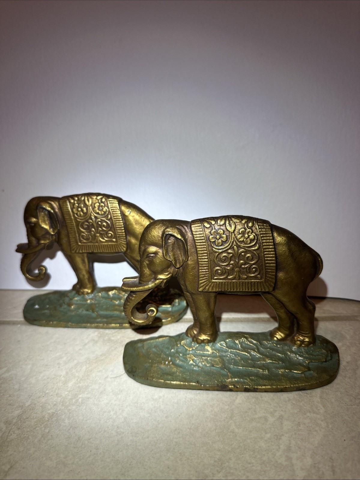 ANTIQUE A.M.GREENBLATT STUDIOS BOSTON 1927 CAST ELEPHANT BOOKENDS *RARE* ANTIQUE A.M.GREENBLATT STUDIOS BOSTON 1927 CAST ELEPHANT BOOKENDS *RARE*