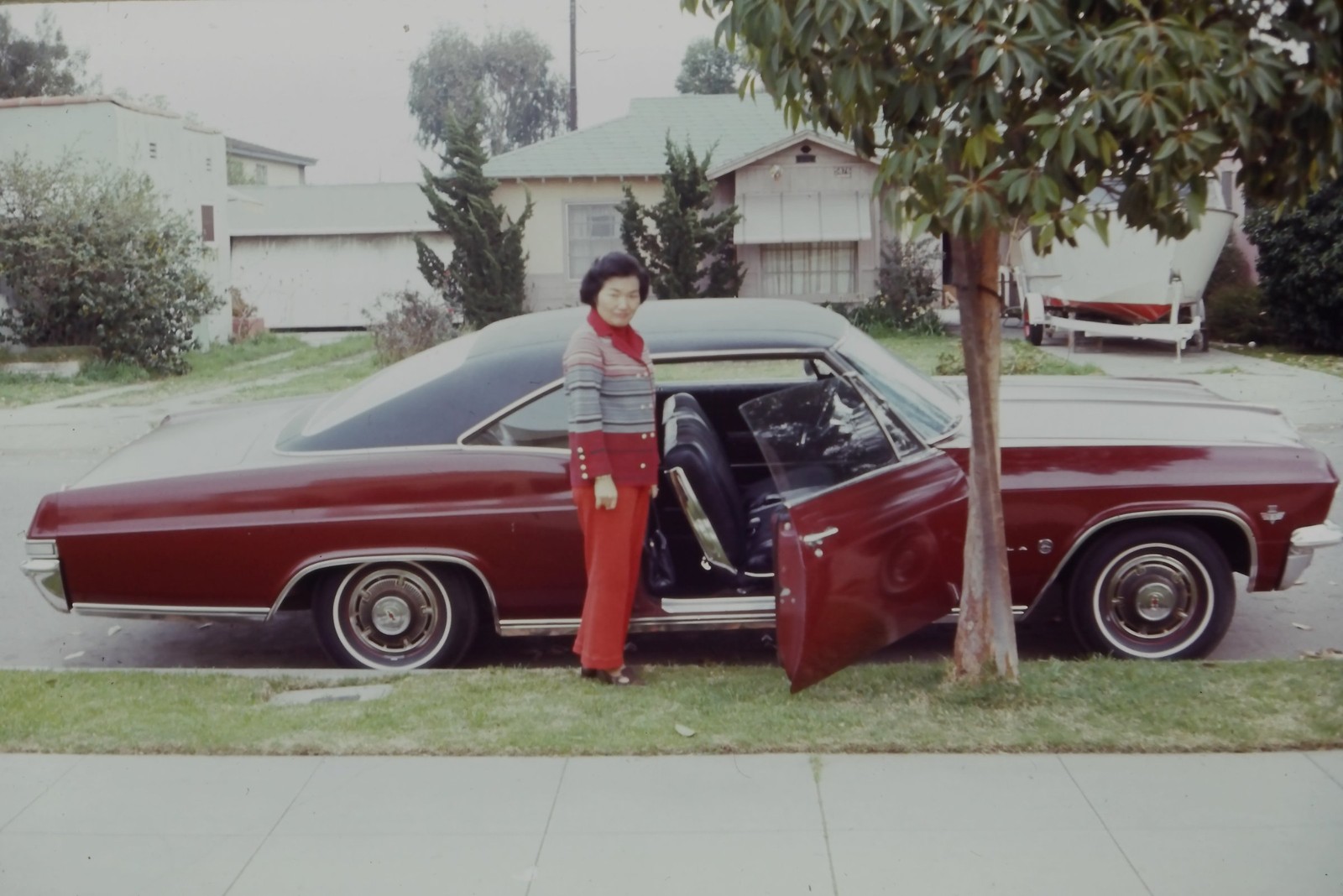 c1960's Kodachrome 35mm Slide, Woman Red Pantsuit, Car American mid 1960s Topps c1960's Kodachrome 35mm Slide, Woman Red Pantsuit, Car American mid 1960s Topps