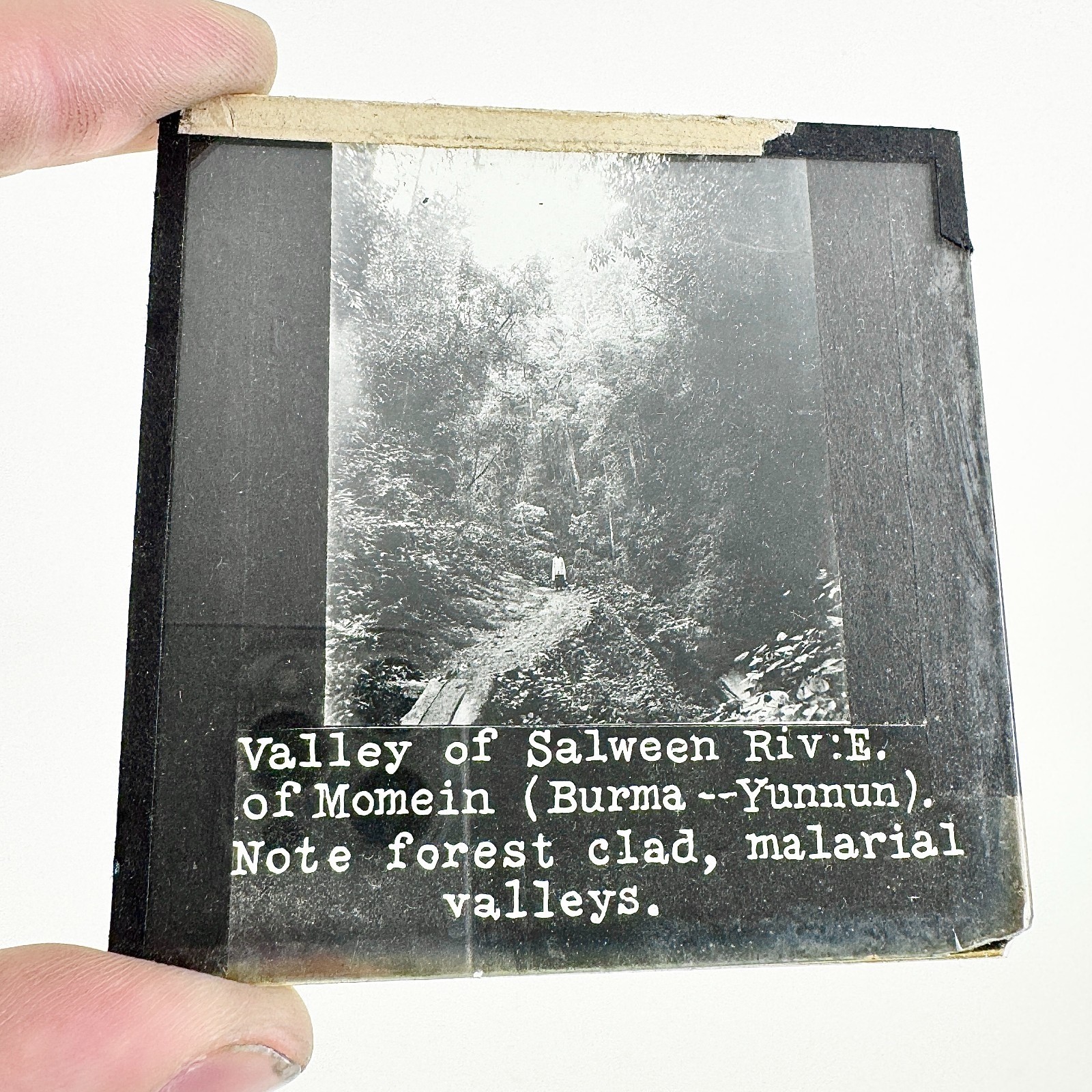 Vintage Burma-Yunnan Momein Salween River B&W Glass Magic Lantern Photo Slide