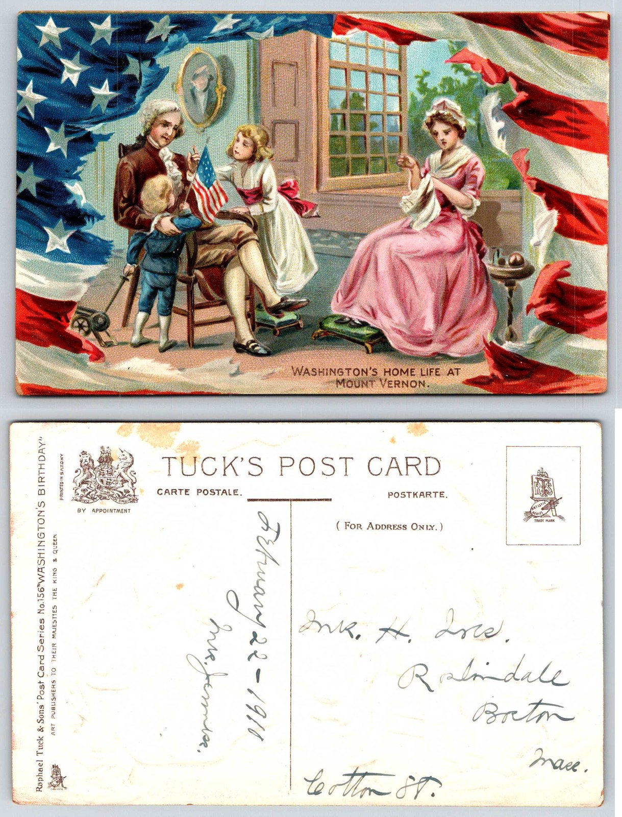Washington\'s Birthday Washington\'s Home Life at Mount Vernon 1910 Postcard AW271