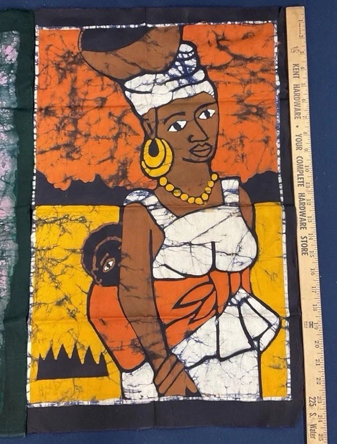 African Batik Fabric Art Panels Set of 4 Figures Musicians Textile Wall Decor