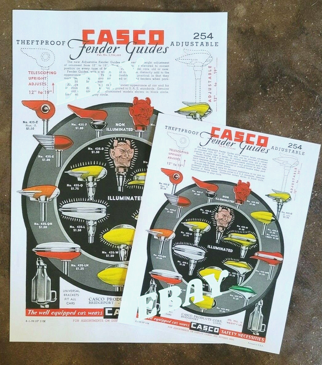 1938 CASCO FENDER GUIDES Dealer AD & POSTER Devil classic lowrider bomb vtg auto