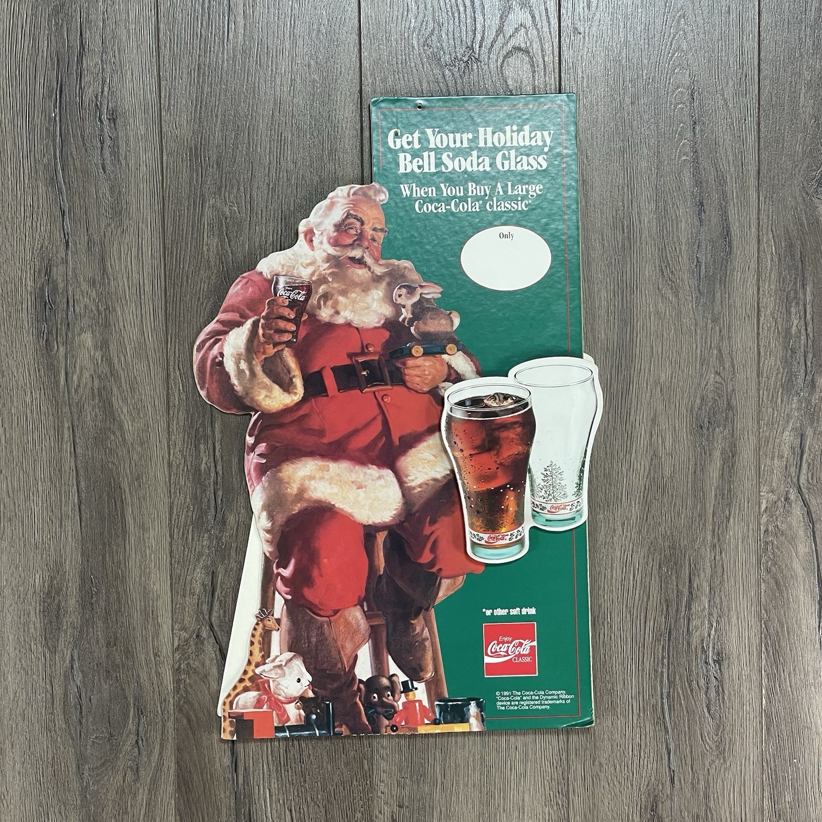Coca Cola Santa Christmas Cardboard Litho Advertising Sign Store Display 20” VTG