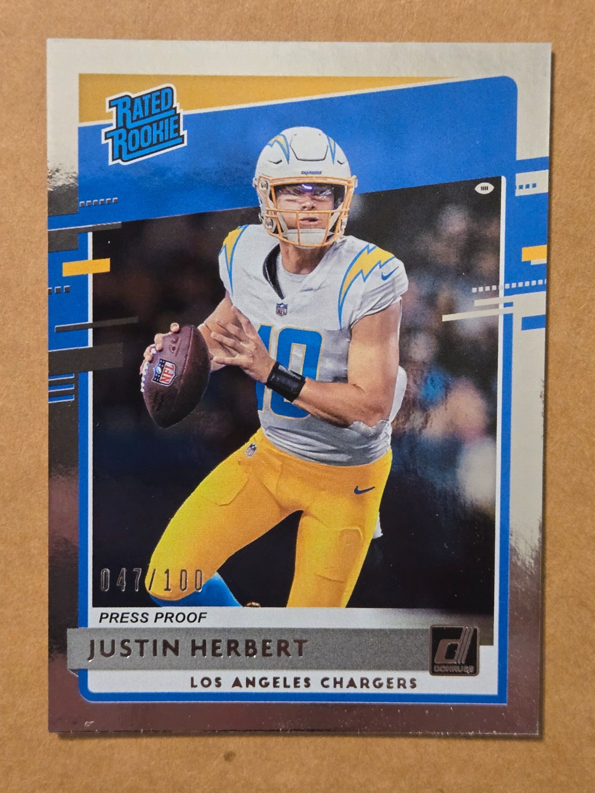 Panini 2020 Donruss Justin Herbert #303 Rated Rookie Press Proof /100 Chargers Panini 2020 Donruss Justin Herbert #303 Rated Rookie Press Proof /100 Chargers