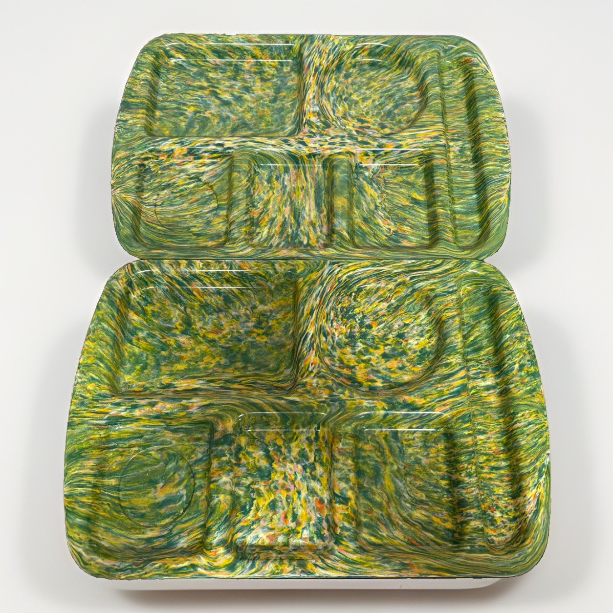 2 Vintage Prolon Ware Melamine School Cafeteria Lunch Tray Confetti Green & Tan
