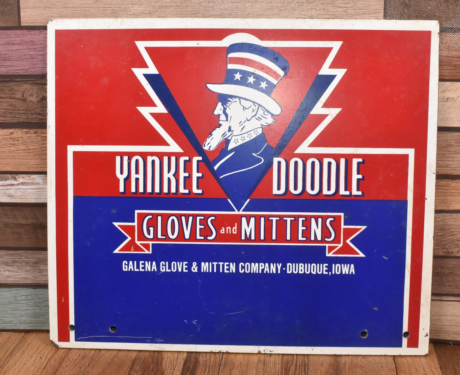 Vintage Yankee Doodle Gloves & Mittens Galena Glove Co Double Sided Sign Vintage Yankee Doodle Gloves & Mittens Galena Glove Co Double Sided Sign