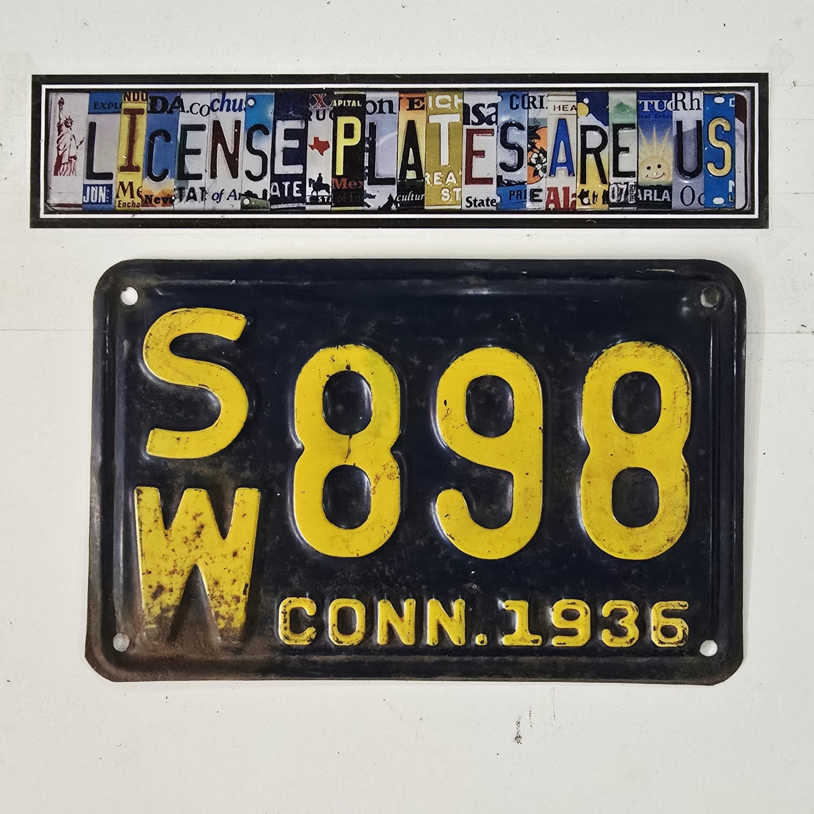 1936 Connecticut License Plate 🔥 Vintage CT Three Digit Low Number Tag SW 898