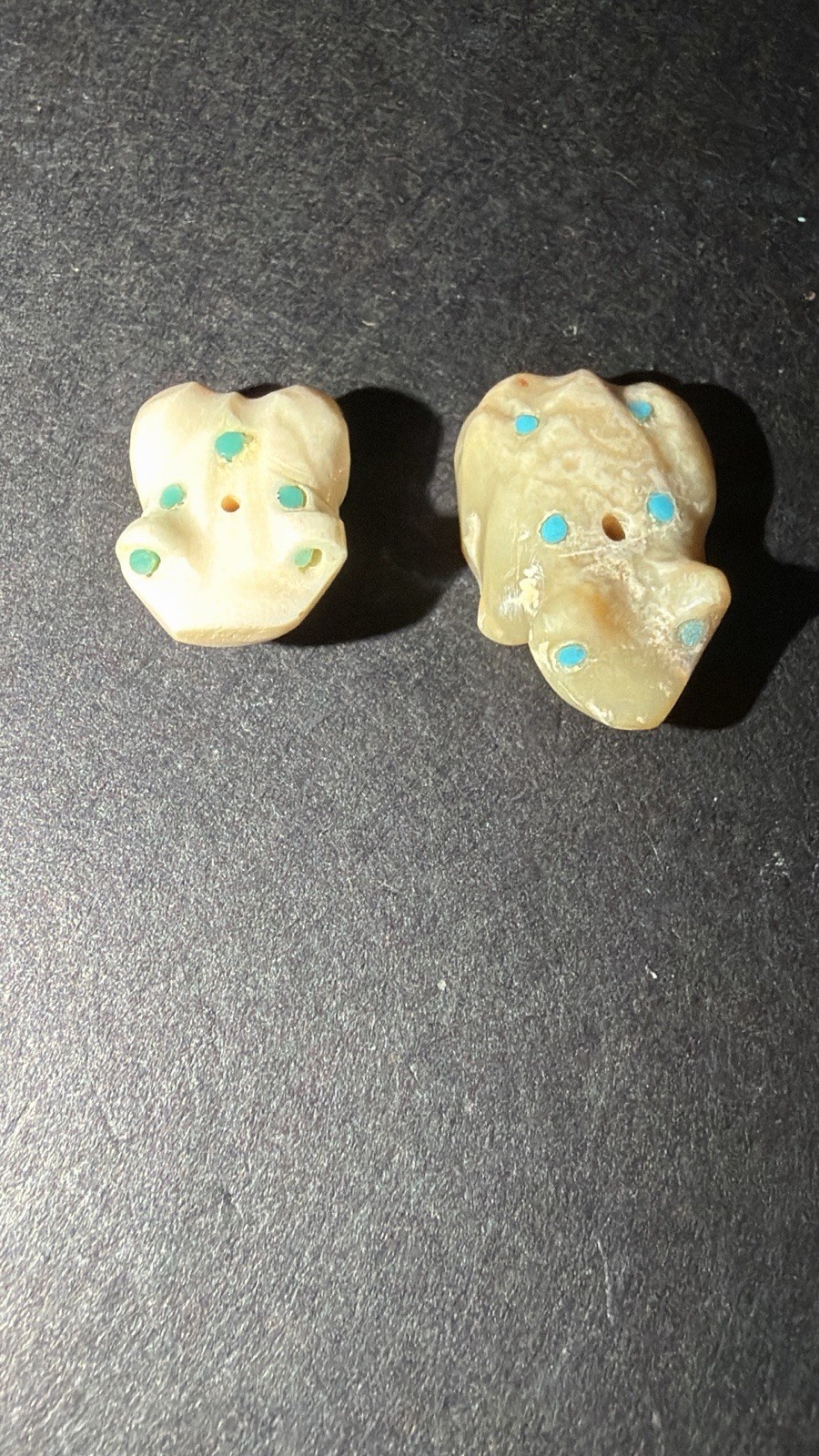Hand Carved Zuni Frog Fetish Turquoise Inlay Antique Native American Lot Of 2