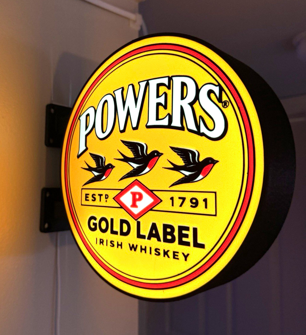 Powers Gold Label Irish Whisky Lighted Advertising Sign Distillery Theme